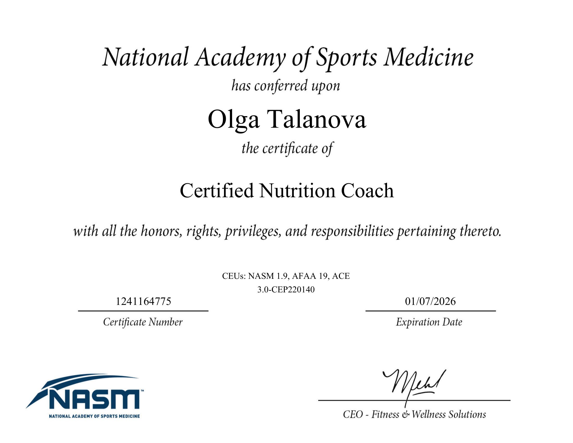 NASM Certified Nutrition Coach