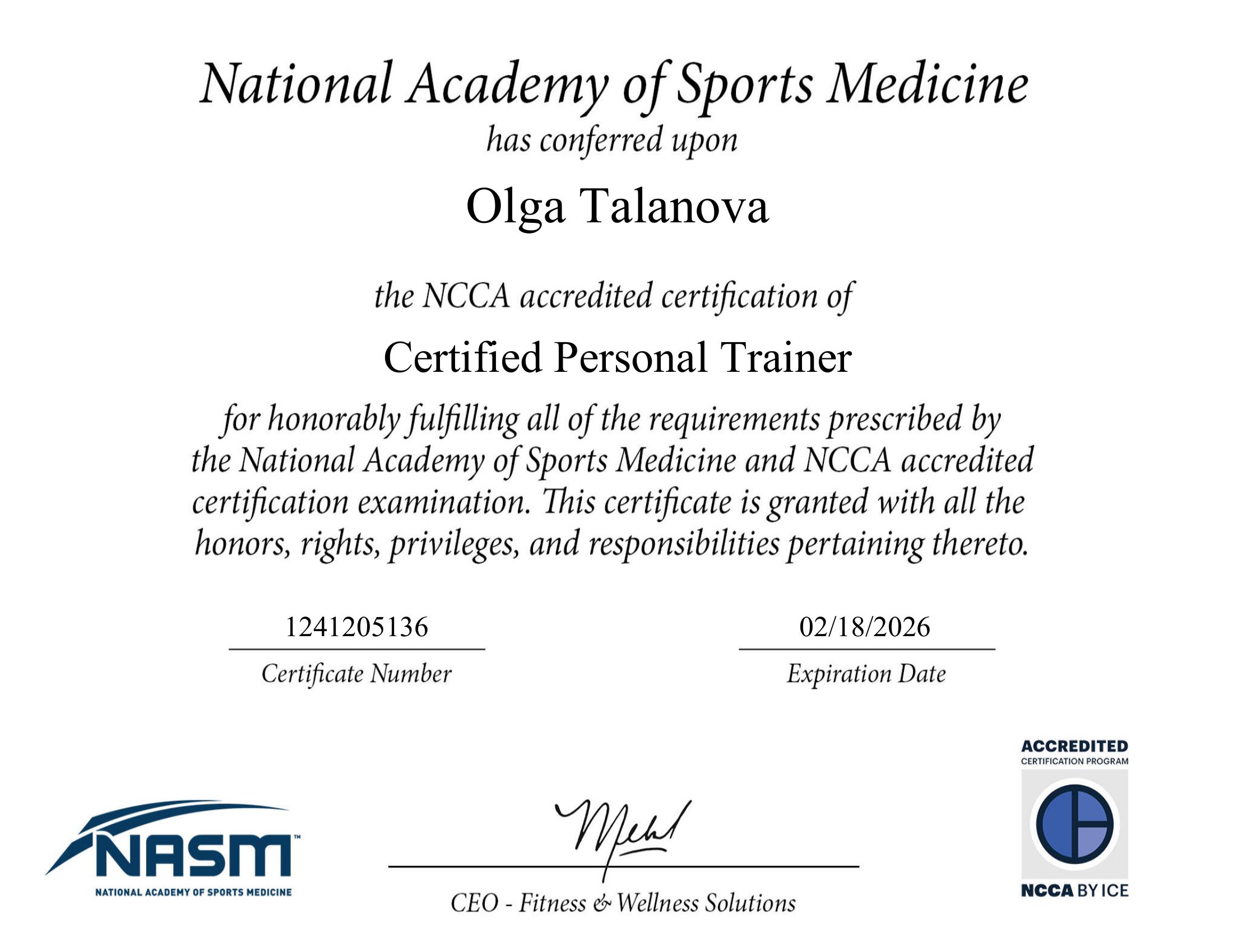 NASM Certified Personal Trainer